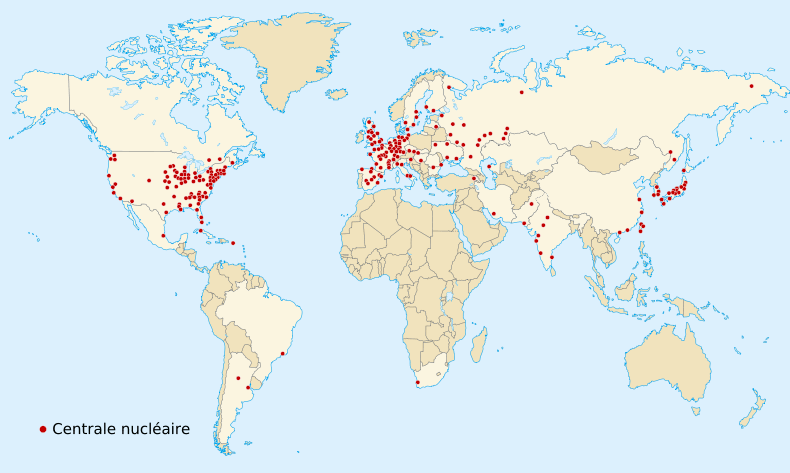 Répartition géographique des centrales nucléaires dans le monde